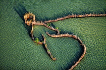 Aerial view of traditional fishing fences for trapping fish, Kosi bay, South Africa