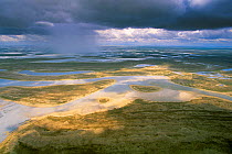 Aerial view of Makgadikgadi salt pans, Botswana