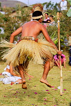 Traditional dancer at the Fiesta de la Lengua, Hanga Roa village, Easter Island (Pascua / Rapa Nui), Pacific ocean, November 2004