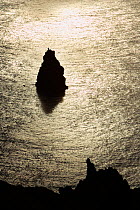 The islet of Motu Kao Kao at dusk, located off the coast of Easter Island near Orongo, Easter Island, Pacific ocean, November 2004