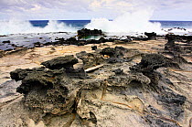 Rocks formed from lava flows on the southwest coast of Easter Island , Pacific ocean, November 2004