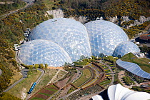 Aerial view of the Eden Project domes. St Austell, Cornwall. England. UK April 2010