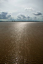 View of the Severn estuary at low tide, with mud flats exposed. This habitat is potentially threatened by proposed barrage, Gloucestershire, England, UK April 2010