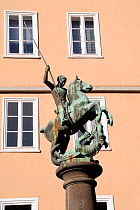 Statue of Saint George slaying the dragon, Market square, Marburg city, Hesse, Germany.