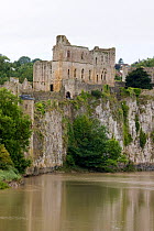 View of Chepstow castle on banks of River Wye, Chepstow, Wales, UK April 2010