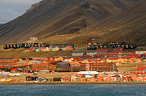 Colorful Norwegian settlement of Longyearbyen, a coal mining town, year round population is approximately 2060, located in Isfjorden, western Svalbard, Norway. July 2009