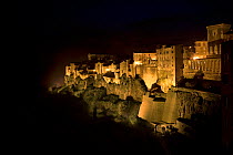 A floodlit night view of Pitigliano, a typical Italian medieval village of Etruscan origins, Tuscany, Italy. March 2009