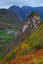 Looking down on Coto village in the Somiedo NP, Asturias, Northern Spain, November 2009