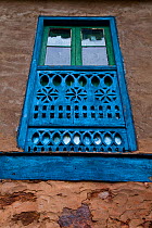 Traditional blue painted wooden door, Perlunes village, Somiedo NP, Asturias, Northern Spain, November 2009