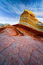 Sandstone rock formations twist and mix together, Coyote Buttes region of the Vermilion Cliffs. Arizona, USA, December 2007.