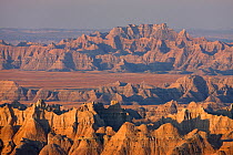 View of Badlands National Park with spires and pinnacles, South Dakota, USA. September 2009.