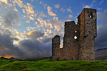 Ardvreck Castle ruins at Loch Assynt at sunset, the Highlands, Scotland, UK, May 2010