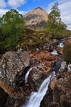 Waterfall and Buachaille Etive Mor at Glen Etive in Glencoe, Highlands, Scotland, May 2010