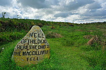One of the headstones that mark the mass graves of fallen Jacobite soldiers at the Culloden battlefield, Highlands, Scotland, UK, May 2010