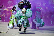 Dancers and musical performance at the Oruro Carnival, the biggest annual cultural event in Bolivia, with Morenada music and dancing originating from the Bolivian Andes, Bolivia, South America, Februa...