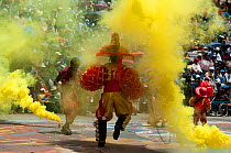 Dancers and musical performance at the Oruro Carnival, the biggest annual cultural event in Bolivia, with Morenada music and dancing originating from the Bolivian Andes, Bolivia, South America, Februa...