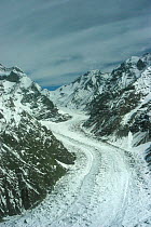 Aerial view of a glaciated valley, Concordia in the Karakoram Mountains, Himalayas, Pakistan. From Pakistani military helicopters for BBC series Planet Earth, April 2005