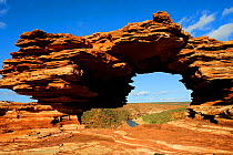 'Nature's Window' a natural rock arch in Kalbarri National Park, with a view of the river and the gorge below, Western Australia. August 2009