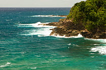 View of coastline at Carib / Kalinago Indian Reserve on the East coast of Dominica, West Indies, Caribbean. July 2008.