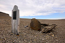 Graves of Sir John Franklin's sailors dated 1846 on Beechey Island close to Devon Island. St John Franklin left England in 1845 and searched for the Northwest Passage. Nunavut, Canada,  August 2010