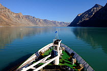 View from deck of a cruise ship, cruising through North Arm Fjord, Baffin Island, Nunavut, Canada, August 2010