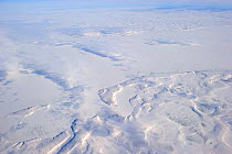 Aerial view of Mackenzie river and delta in winter, North West Territories, Canada, August 2010
