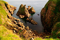Looking down at eroded rocks off the coast of Buchan, Aberdeenshire, Scotland, August 2010.