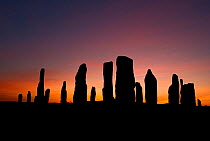 Stone circle of Callanish after sunset, Isle of Lewis, Western Isles. Scotland. July 2009