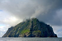 Boreray, under low cloud cover. This holds the largest gannetry in UK (60,000 pairs) St. Kilda, Scotland, July 2009