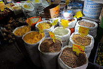 Bags of local grain and produce at market, Nuwara Eliya, Sri Lanka, June 2010.