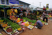 Fruit stalls selling of local produce at market, Nuwara Eliya, Sri Lanka, June 2010.