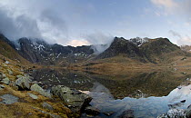 Cwm Idwal and the Devils Kitchen, a classic glacial tarn or corrie, Snowdonia National Park, Wales, January 2010.