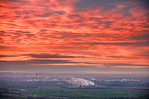 Shell, Stanlow Oil Refinery at sunset, Ellesmere Port, Cheshire, England, December 2009.