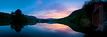 Sunset reflection on Rydal Lake, Lake District NP, Cumbria, England, UK. June 2010