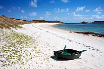 Punt pulled up on Par Beach, St. Martin's, Isles of Scilly. May 2010.