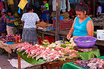 Stall holders selling Turtle meat. Market of Belen. Iquitos. Loreto. Peru October 2009