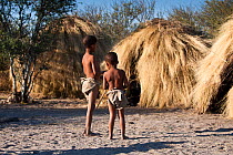 Kalahari bushmen, young children in a hunting village. Central Kalahari Desert, Botswana, August 2008