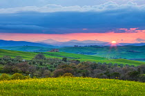 Sunset over Val D'Orcia, Tuscany, Italy April 2010
