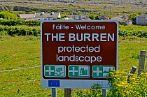 Road sign indicating protected landscape. The Burren, County Clare, Republic of Ireland. June 2010
