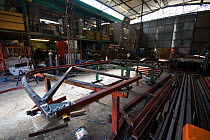 Hull section of replica of the paddle steamer Medway Queen being constructed in the workshop, before being fitted into place in the drydock, Bristol, England. Property released.