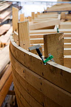 Hull of wooden cutter under construction at the Underfall Yard, Bristol, England, April 2010.