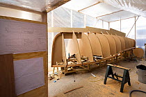 Hull of wooden cutter under construction at the Underfall Yard, Bristol, England, April 2010.