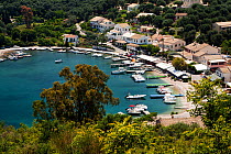 Aerial view of San Stefanos Bay, Corfu, Greece, June 2010.
