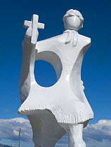 Modern statue to the Mapuche saint, Manuel Pie de Piedra, by Ellero Jose. Ushuaia, Argentina, 2009. For editorial use only.