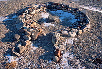 Remains of old Inuit Thule Culture house on Igloolik Island, Nunavut, Canada.
