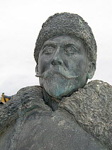 The bust of Adrien de Gerlache, Belgian Polar Explorer, on the seafront at Ushuaia. Argentina, February 2009.
