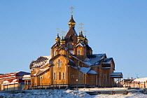 Cathedral of the Holy Trinity, the largest wooden cathedral in the World. Anadyr, Chukotka, Siberia, Russia, 2010