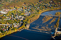 Aerial view of Holyoke Dam and the Connecticut River as it flows through South Hadley, Massachusetts, USA, November 2007