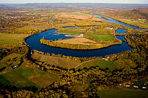 Aerial view of Oxbow lake formed on the Connecticut River, Easthampton, Massachusetts, USA, November 2007