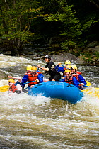 Whitewater rafting down Split-Hair rapid on the Deerfield River in Rowe, Massachusetts, USA, Dryway run. September 2006